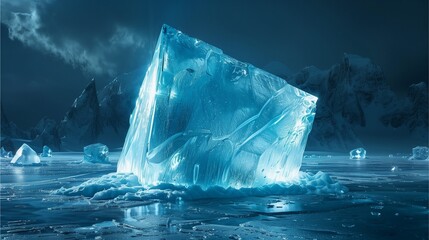 A deep blue, transparent ice giant floated on the sea surface of Antarctica,Generative AI illustration.