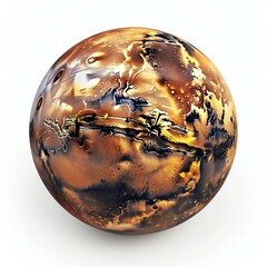 Golden planet on a white background,   rendering,   digital drawing