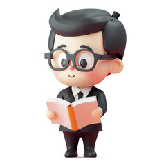 3d cute young businessman reading a book
