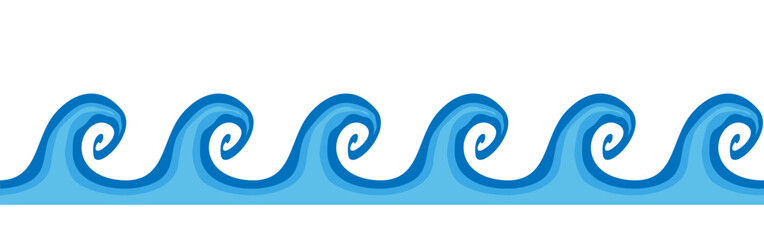 Sea waves seamless border. Wave silhouette. Waves on a white background. Vector clipart.