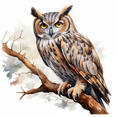 Naklejka premium A watercolor owl with white background