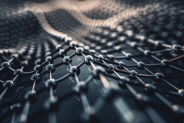 Fototapeta premium a vast expanse of black molecular grid, eloquently shaping a smooth wavy pattern