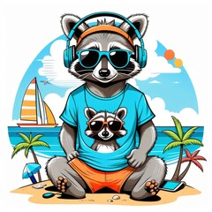 Fototapeta premium raccoon on the beach created with generative AI software.