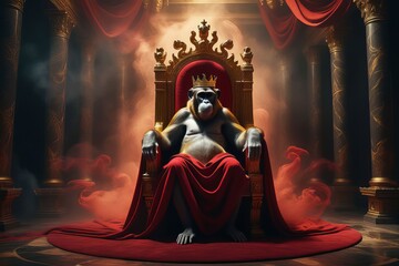monkey sitting on the throne created with generative AI software.