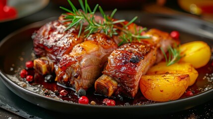 Armenian cuisine. Roast pork with quince. 