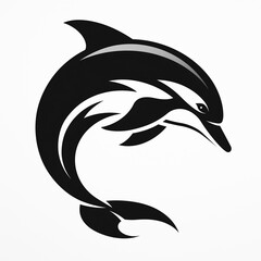 Obraz premium Dolphin black and white illustration. Dolphin drawing logo poster. Dolphin silhouette minimalist graphic design style. AI artwork.