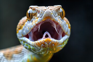 Portrait of a snake with a big mouth and tongue out