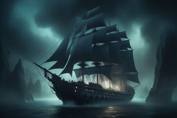 sailing ship in the sea created with generative AI software.