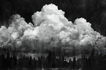 Clouds in the sky with raindrops,   illustration