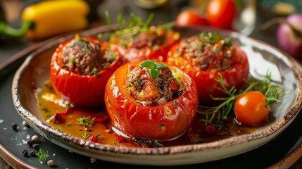 Armenian cuisine. Tomatoes stuffed with minced lamb. 