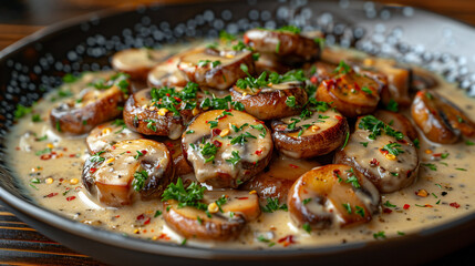 A mushrooms soup cream in a bowl.