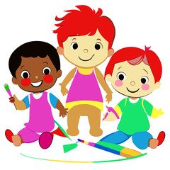 draw kids saying and, vector illustration flat 2