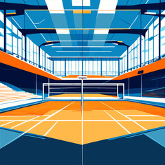 volleyball court, volleyball white net, in the sports hall, without people, vector illustration