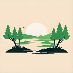 landscape with trees and mountains