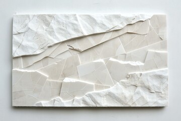 Broken paper on white background, closeup of photo, horizontal