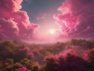 sunset among pink clouds