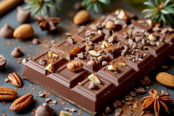 Nutty Delight: A Close Up of Decadent Chocolate Bar