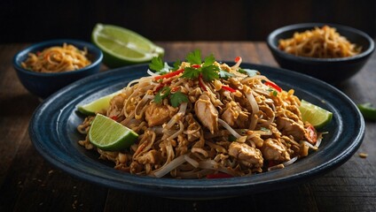 A plate of chicken pad thai