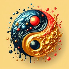 AI Generate of Colorful Yin Yang from Gold Red Yellow Blue Liquid Color