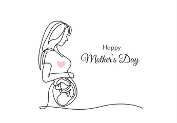 Pregnant mother continuous one line drawing. mother's day concept