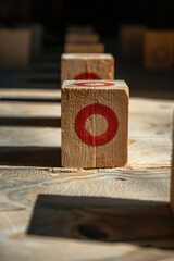 Close-Up of a Target Painted on Wooden Block in Bright Sunlight