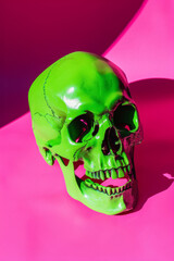 Neon Green Skull on Vivid Pink  Pop Art Surrealism