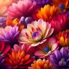 Obraz premium Group of Colourful Flowers Orange Pink Purple Petals