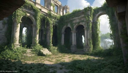Ancient Mystical Ruins With Overgrown Vines And A