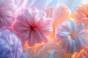 Ethereal Floral Fabric Illusion, Soft Pastel Tones Blend