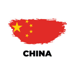 Flag of China. Vector illustration on white background. Beautiful brush strokes. Abstract concept. Elements for design.