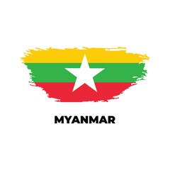 Flag of Myanmar. Vector illustration on white background. Beautiful brush strokes. Abstract concept. Elements for design.