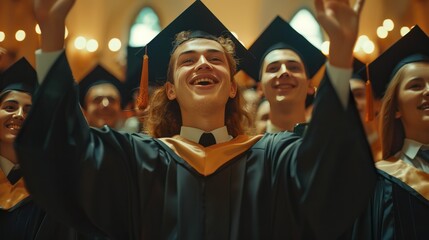 Obraz premium Group of Graduate put hands up and celebrating