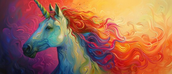 Colorful unicorn rainbow mane, watercolor painted