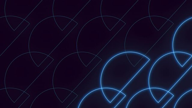 Black background with random white circles and blue lines. Creates a visually interesting and dynamic design. Striking and modern appearance