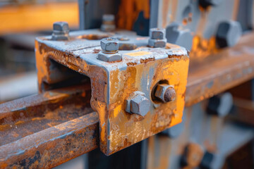 This image captures the intricate bolt connections of steel beams, showcasing the fundamental aspects of structural engineering and construction integrity.