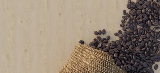 Smoky roasted coffee Hot coffee beans in bags  Arabica Robusta coffee beans 3D illustration
