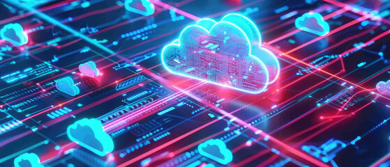 Navigate the complexities of modern IT infrastructure through this visual portrayal of a cloud computing network, highlighting the efficiency and security of remote data access and storage solutions.