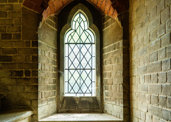 A window inside an old church
