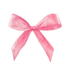 Pink pastel ribbon bow tie. Cute girly style. Hand drawn watercolor isolated on white background