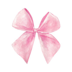 Pink pastel ribbon bow tie. Cute girly style. Hand drawn watercolor isolated on white background