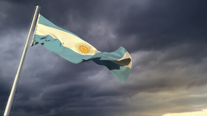 pretty Argentina flag on massive dark clouds backdrop - abstract 3D illustration