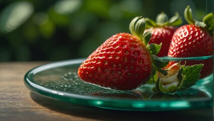 Strawberries in a transparent glass dish