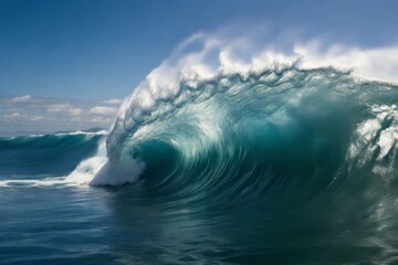 Full frame perfect tube wave, frozen in time as it gracefully curls and breaks