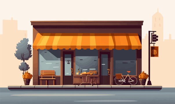 coffee shop exterior vector flat minimalistic isolated illustration