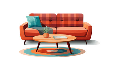 sofa with coffee table table and rug isolated vector style with transparent background illustration