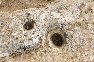 Neolithic archaeological site of Karahan Tepe, Carved holes, Sanliurfa, Turkey