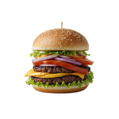 Delicious continental grilled burger or chicken burger or hamburger or beef burger cutout on isolated transparent background for Food restaurants	
