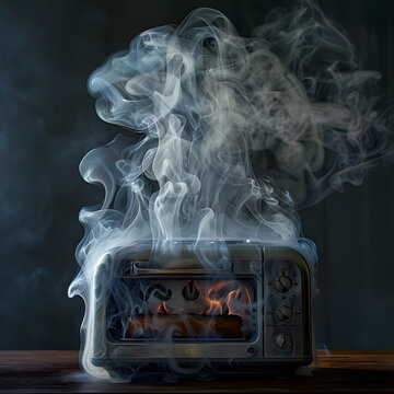 A toaster is smoking.