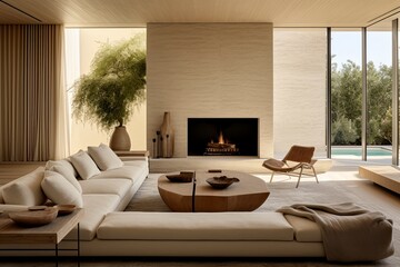 Chic Living Room with Fireplace and Designer Sofa