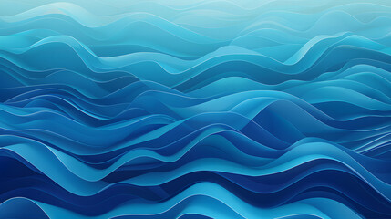 Ocean water waves nature illustration, gradient blue wavy lines. Generative AI.